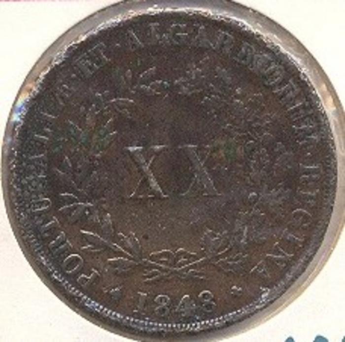 Moeda 20 Réis, D. Maria II