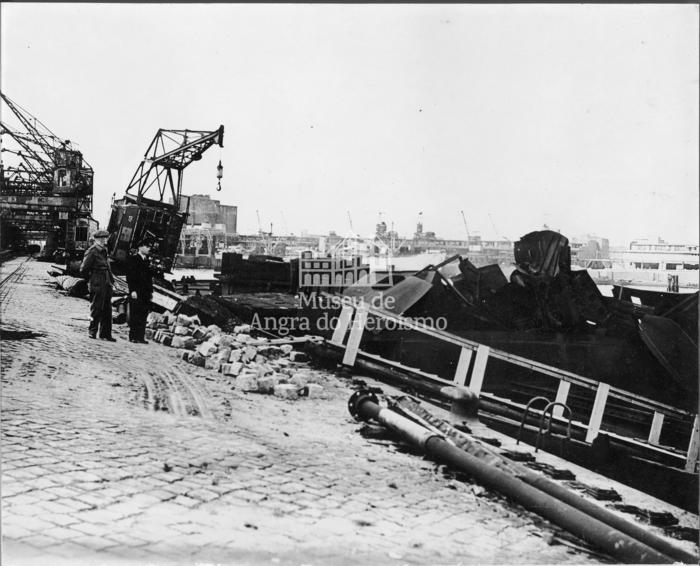 "Wreckage in the bomb-scarred Hamburg Docks"